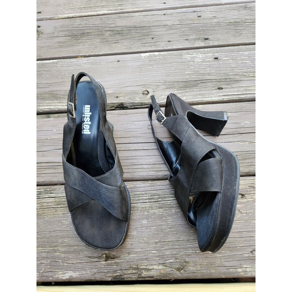 Unlisted Kenneth Cole Black Y2K Platform Slingback Flared Heel Sandals Size 8